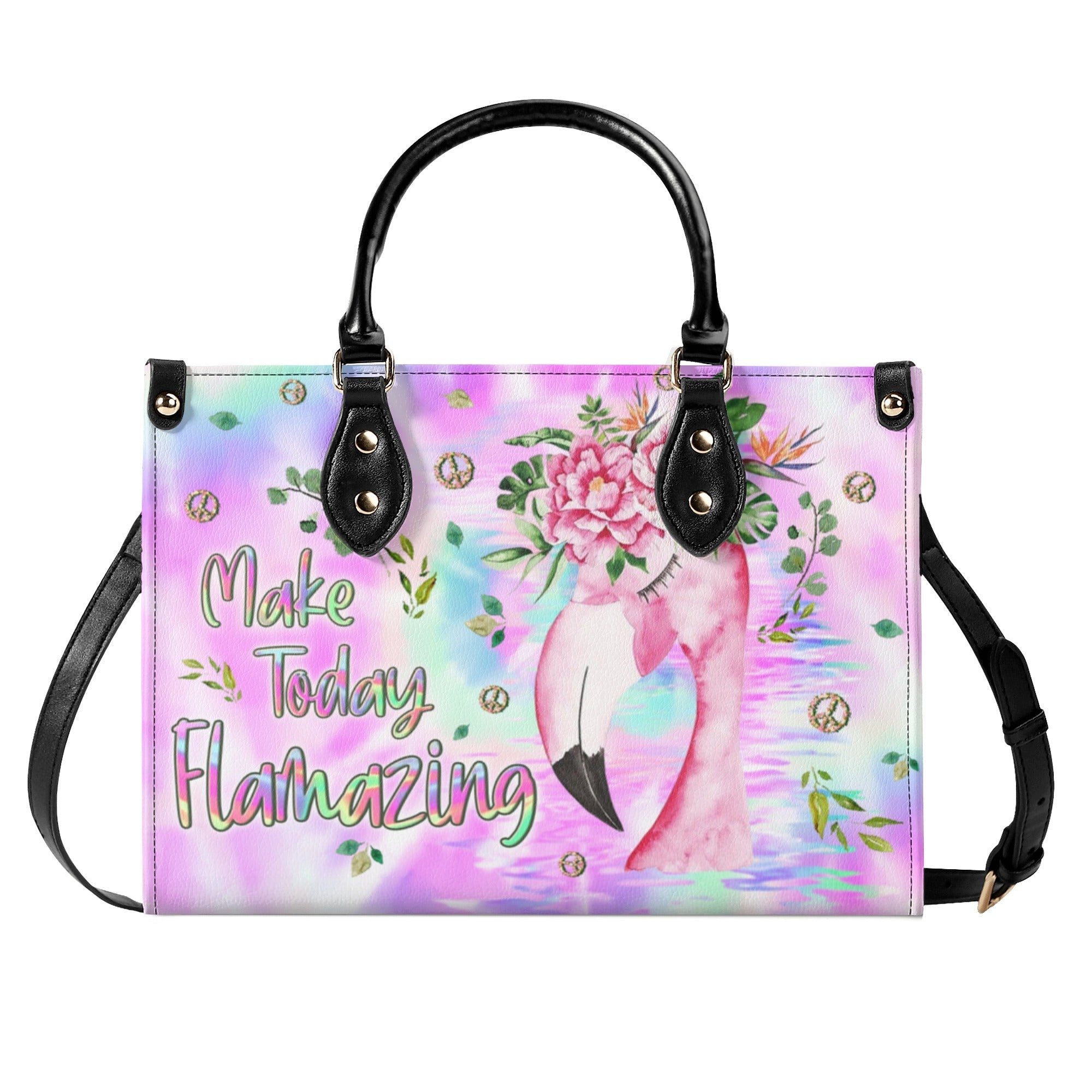 Make Today Flamazing Flamingo Watercolor Tie Dye Leather Bag Gift for Women _9_ 5JlLt