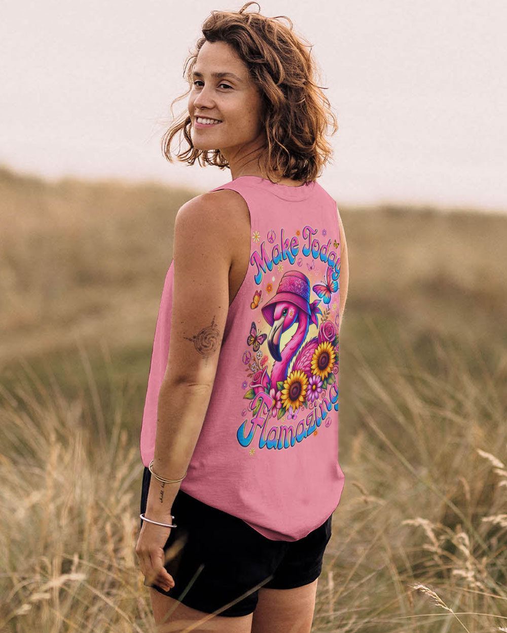 Make Today Flamazing Flamingo with Sunflower Cute Pink AOP Shirts _11_ yjG7c