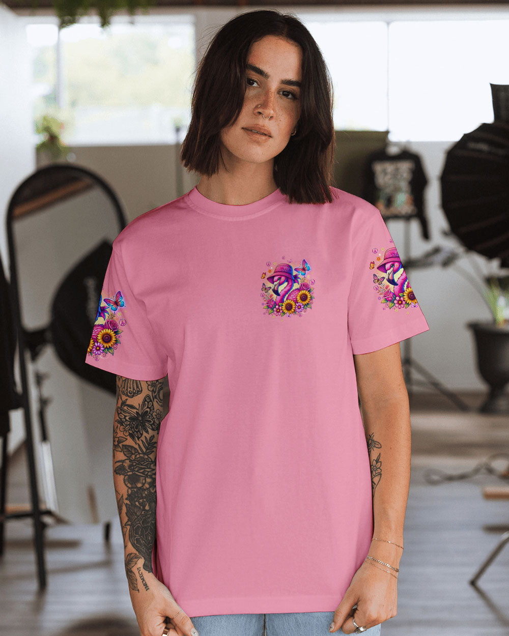 Make Today Flamazing Flamingo with Sunflower Cute Pink AOP Shirts _14_ Upx2g