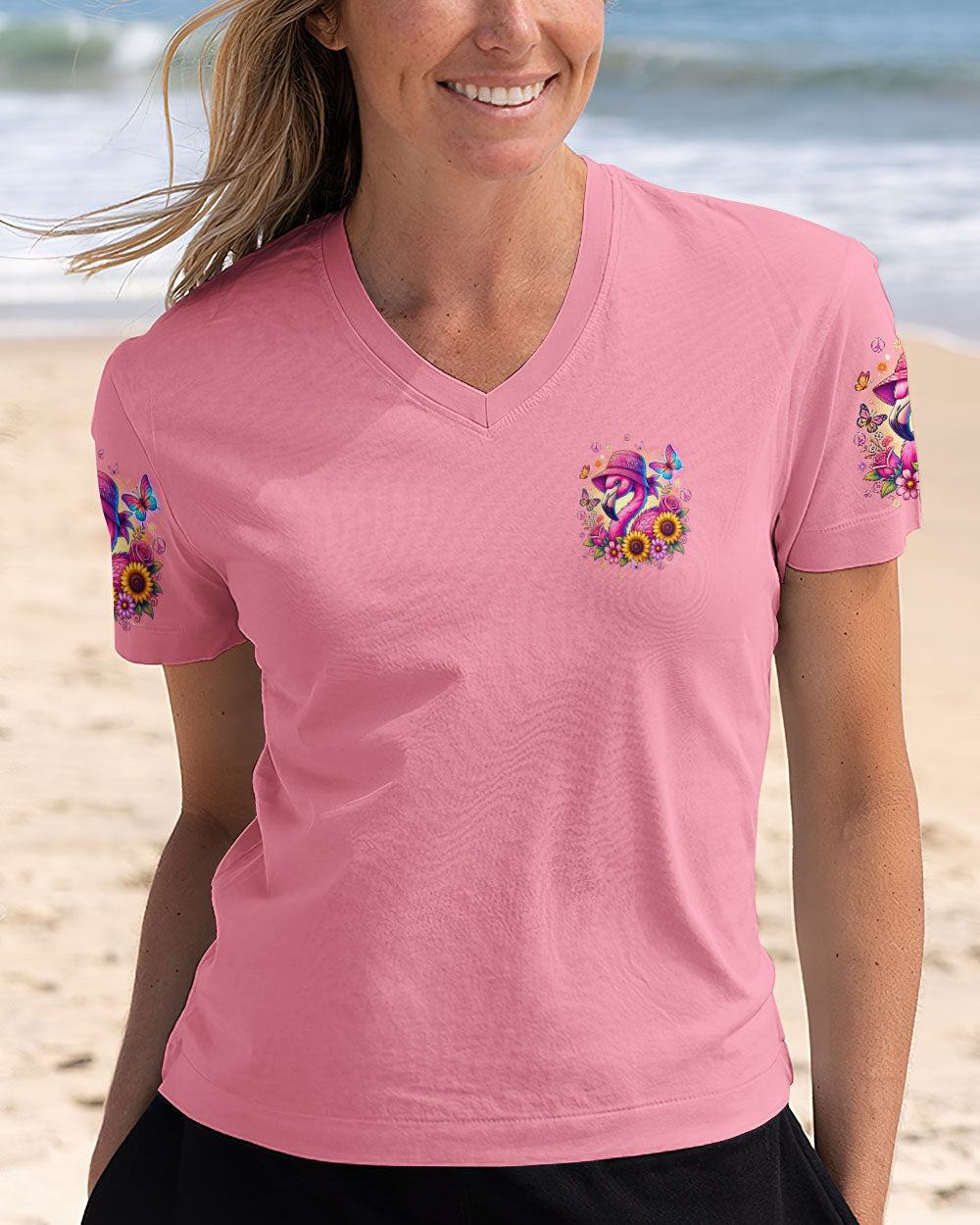 Make Today Flamazing Flamingo with Sunflower Cute Pink AOP Shirts _2_ EfEkM