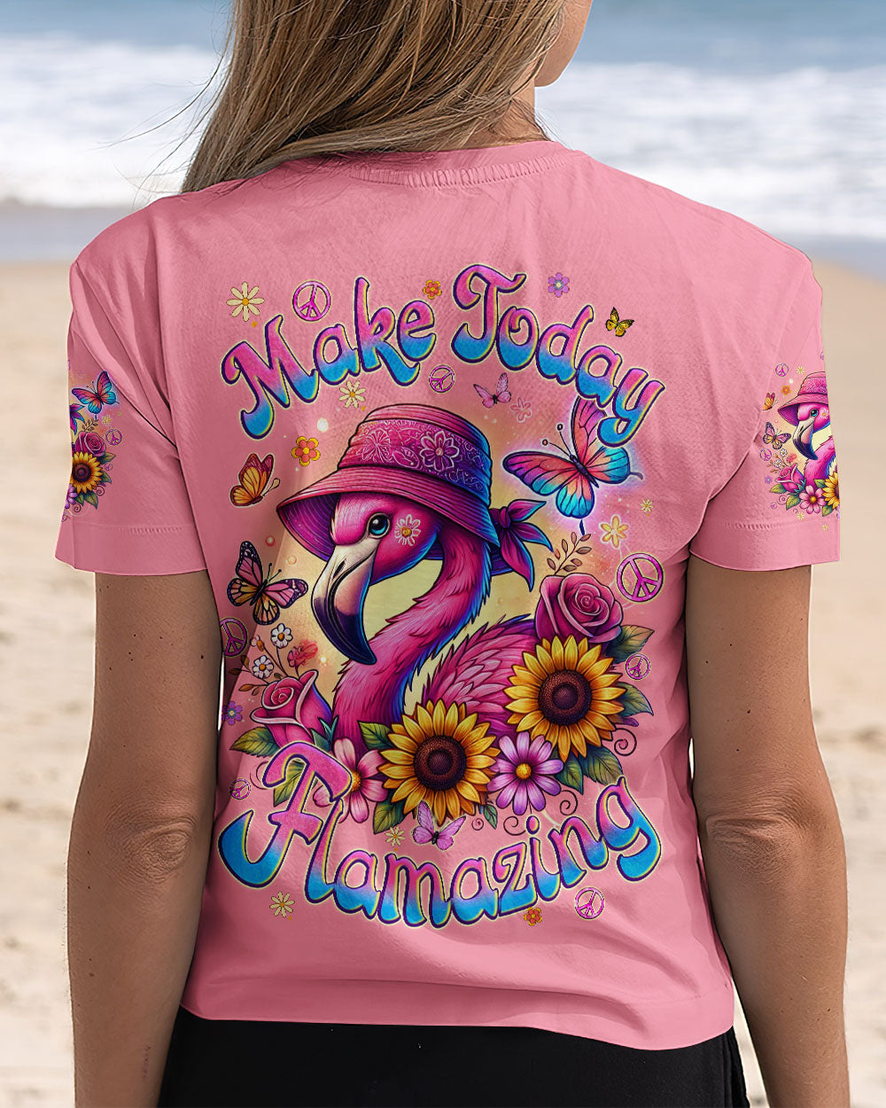 Make Today Flamazing Flamingo with Sunflower Cute Pink AOP Shirts _3_ Brgnz