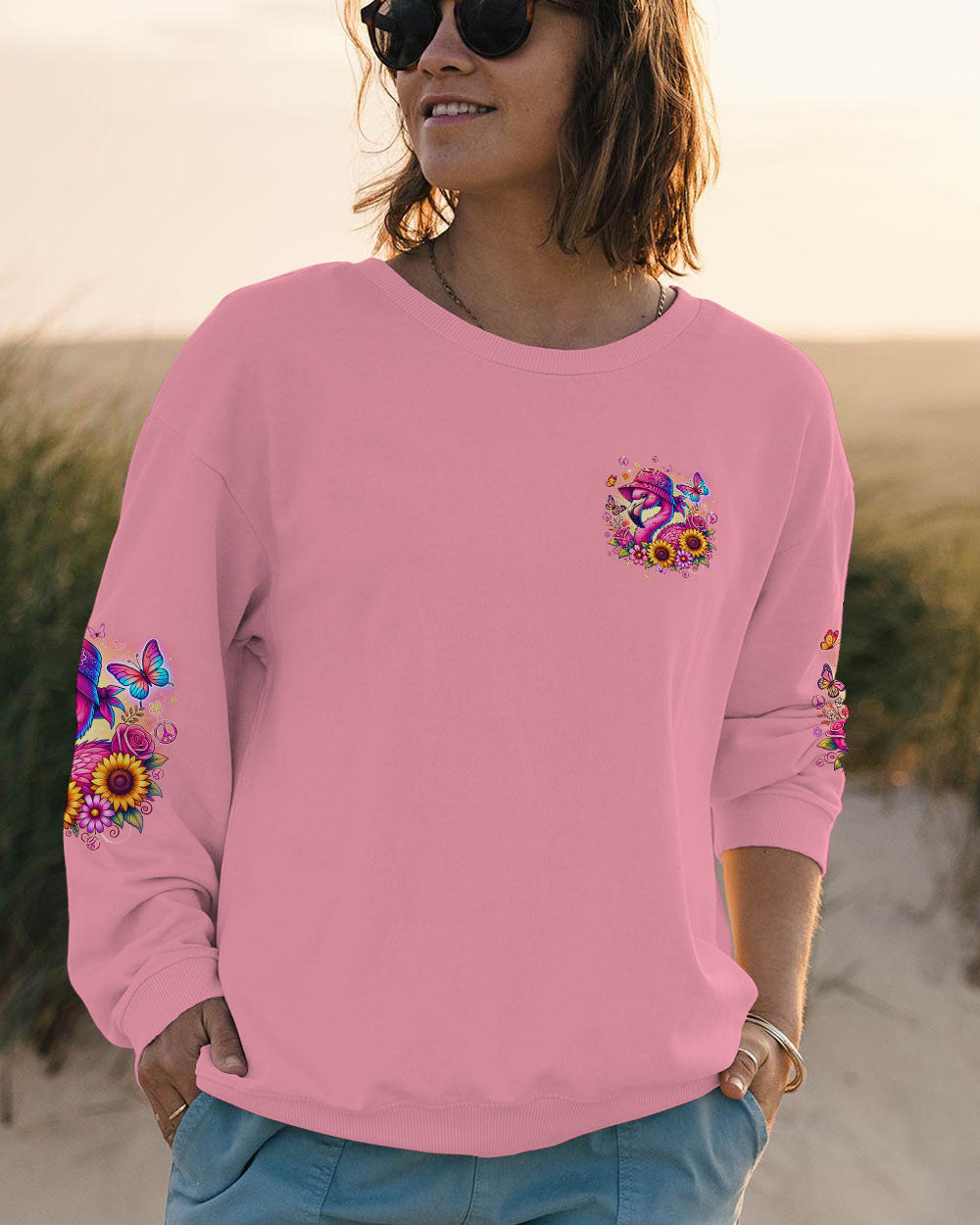 Make Today Flamazing Flamingo with Sunflower Cute Pink AOP Shirts _6_ mtis1