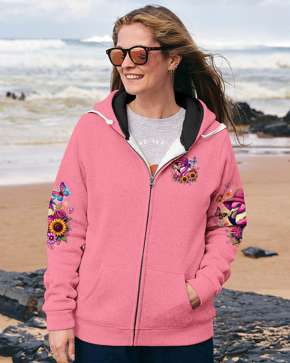 Make Today Flamazing Flamingo with Sunflower Cute Pink AOP Shirts _8_ HyYGo