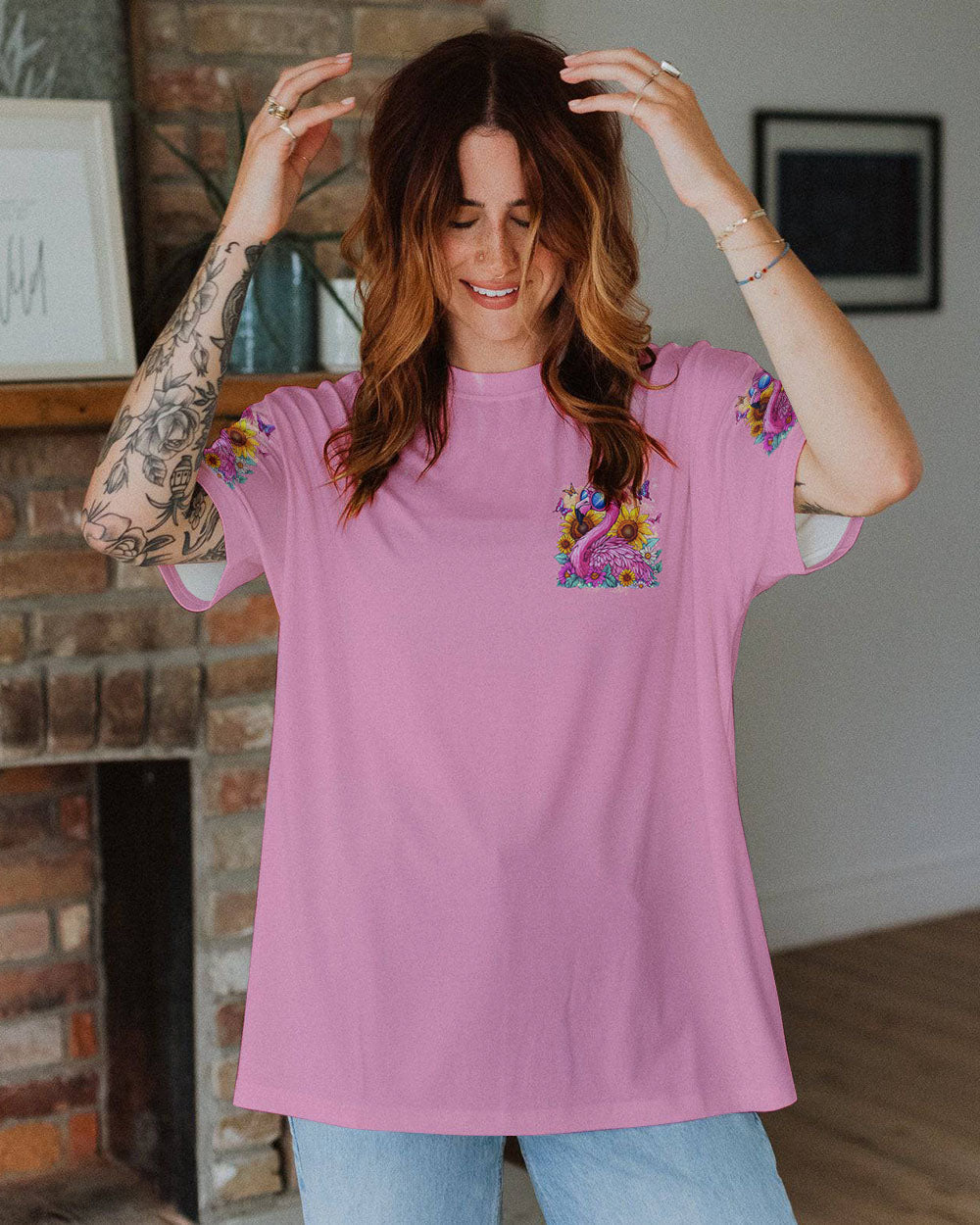 Make Today Flamazing Pink Flamingo Inspirational Graphic AOP Shirts _12_ EPQj1