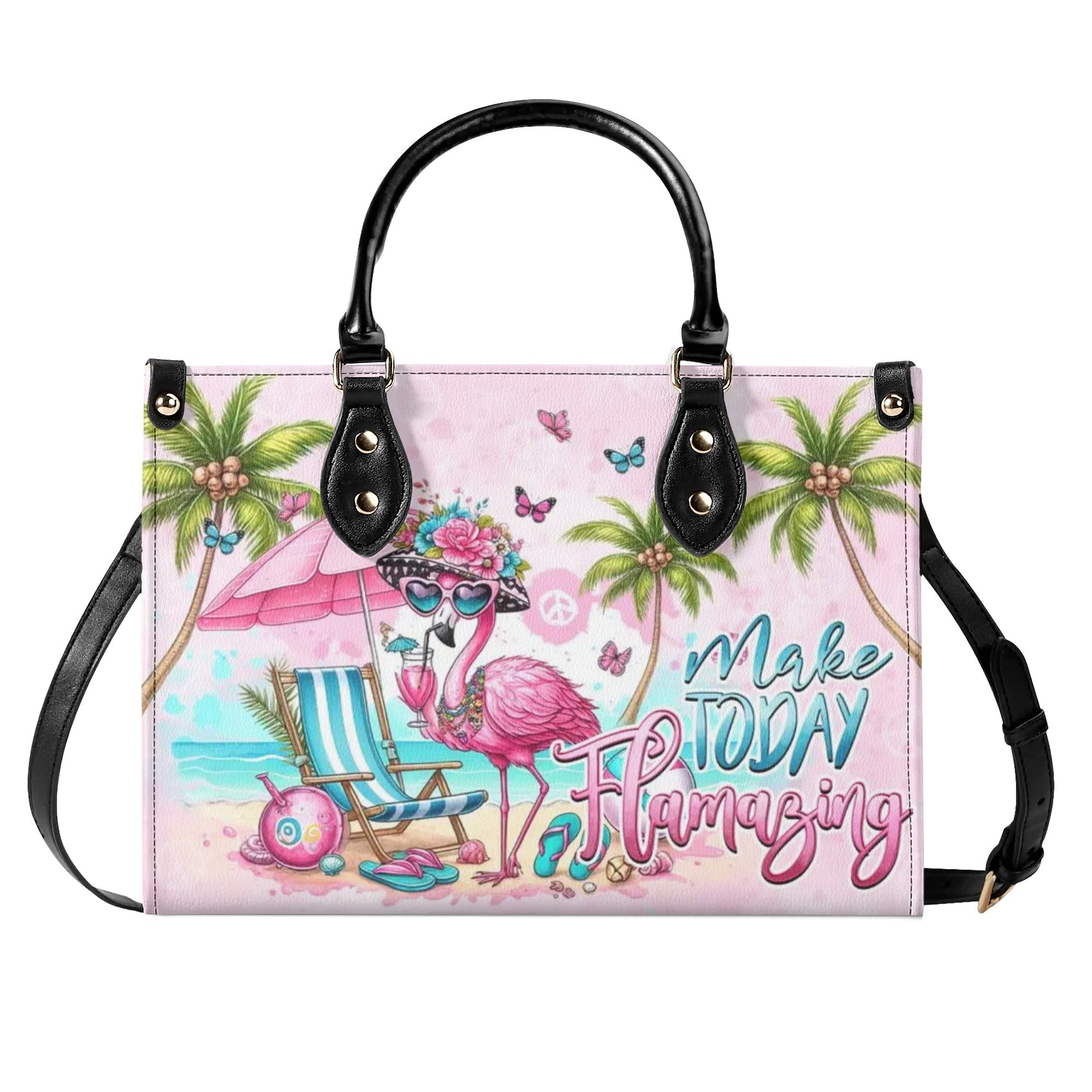 Make Today Flamazing Pink Flamingo SummerBeach Leather Bag for Women _4_ QTVSk