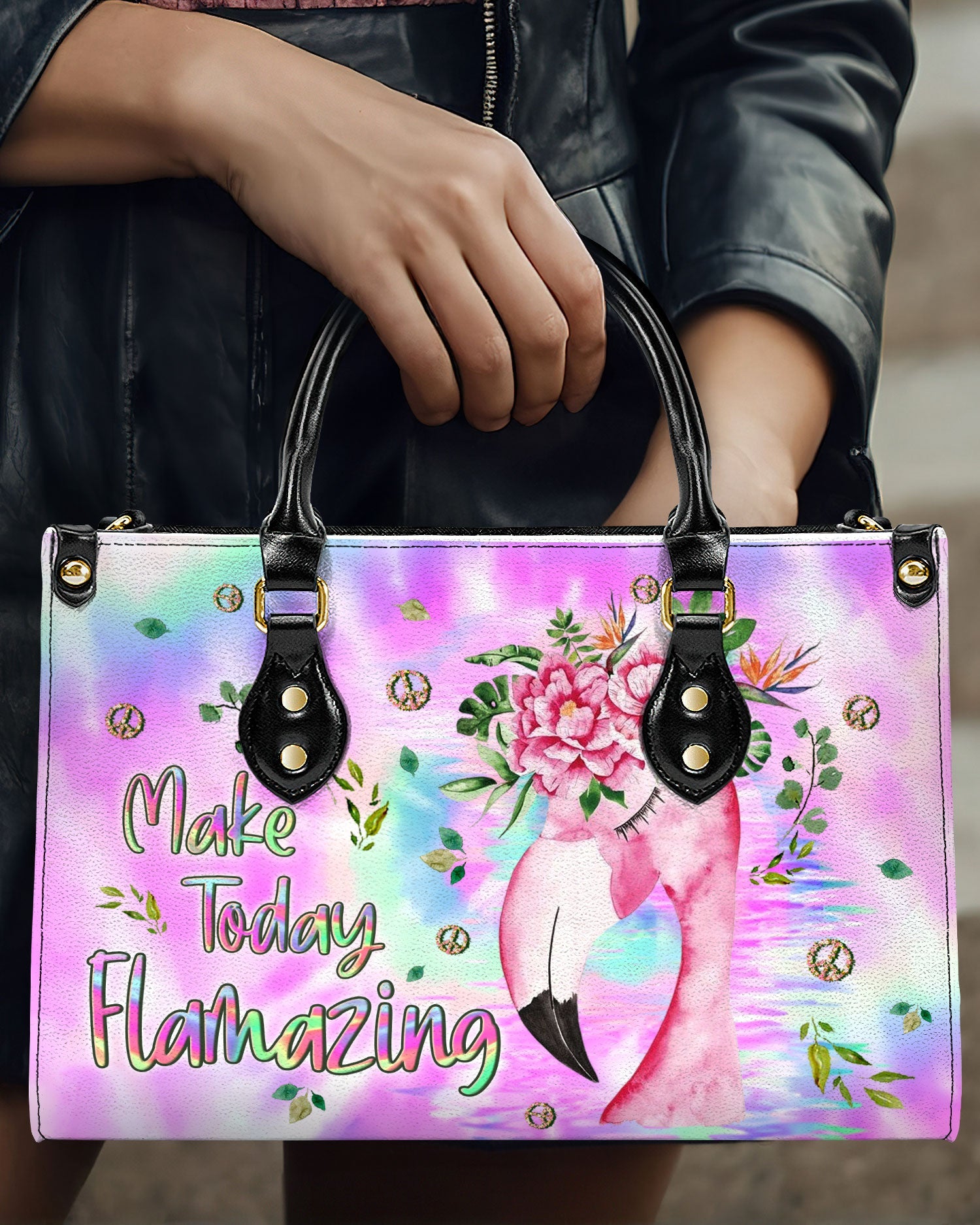 Make Today Flamazing Pink Flower Flamingo Hippie Leather Bag Gift for Women _2_ plZ7M