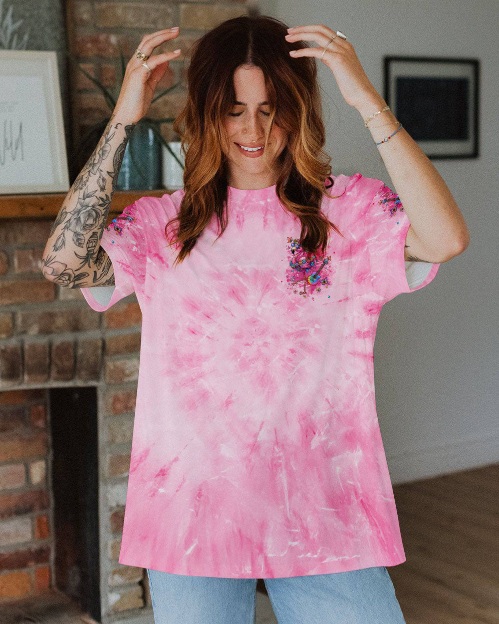 Make Today Flamazing Pink Tie Dye Flamingo Inspirational AOP Shirts _10_ fxjT0
