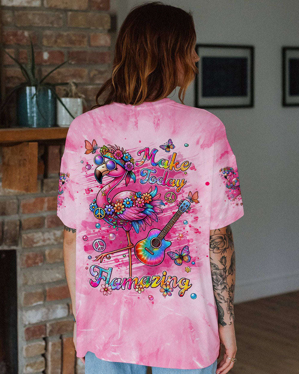 Make Today Flamazing Pink Tie Dye Flamingo Inspirational AOP Shirts _11_ 9cgkj