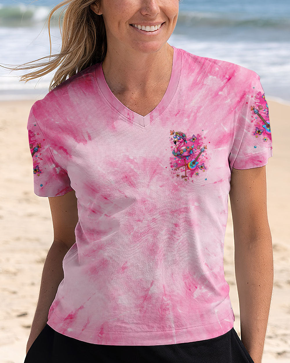 Make Today Flamazing Pink Tie Dye Flamingo Inspirational AOP Shirts _12_ hG8cv