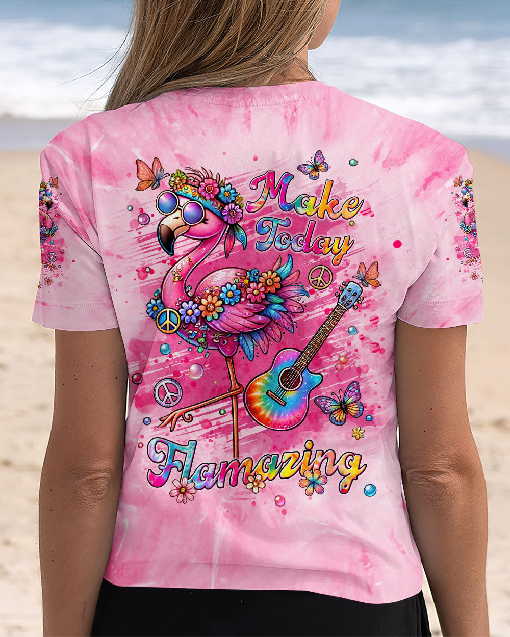 Make Today Flamazing Pink Tie Dye Flamingo Inspirational AOP Shirts _13_ JQDZe