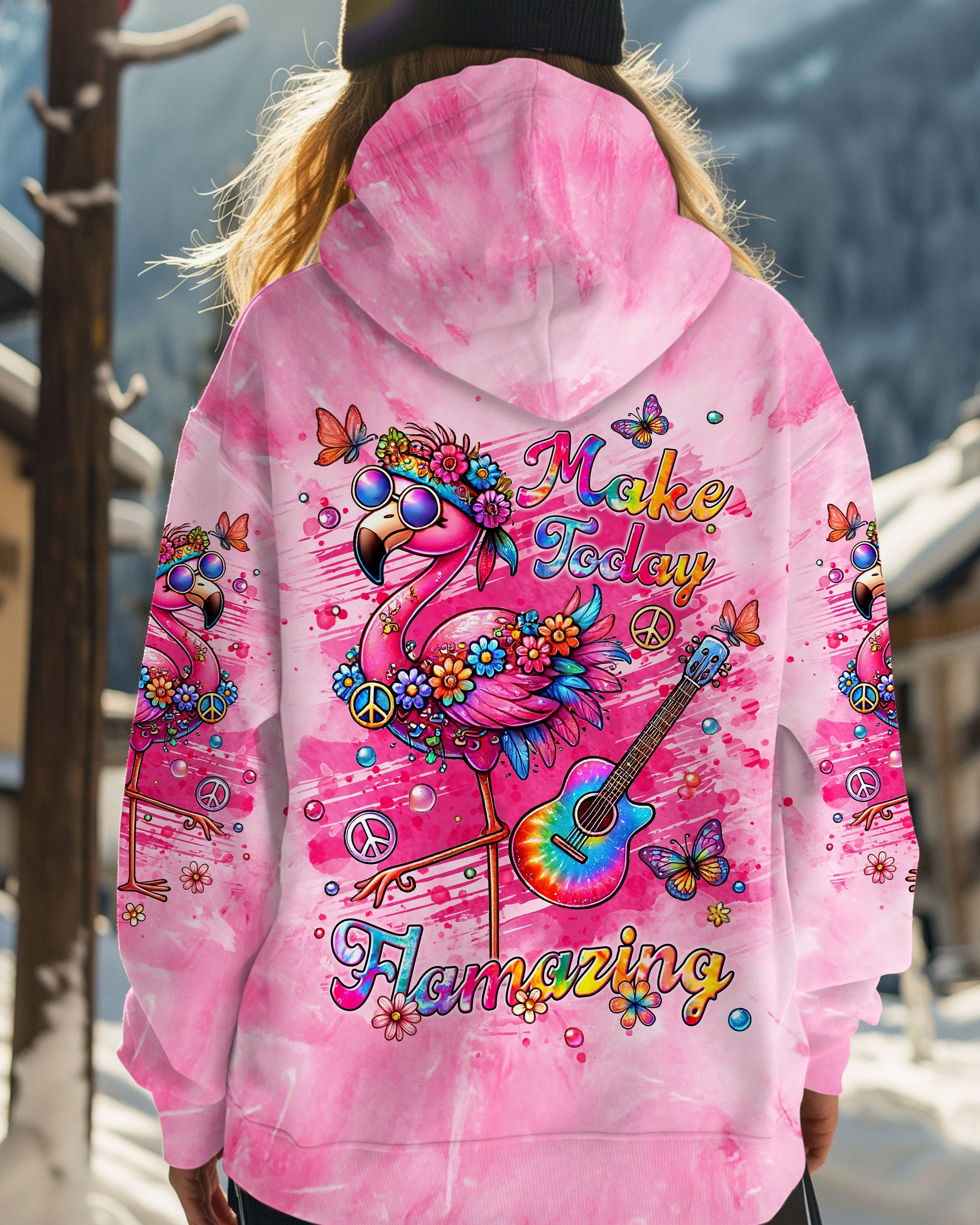 Make Today Flamazing Pink Tie Dye Flamingo Inspirational AOP Shirts _1_ IYt1i