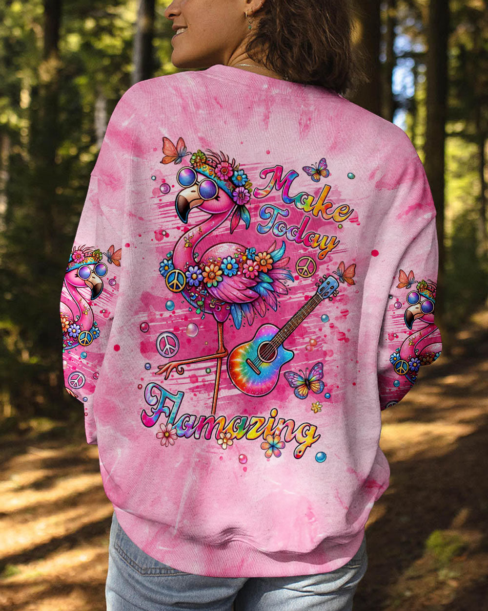 Make Today Flamazing Pink Tie Dye Flamingo Inspirational AOP Shirts _3_ oJ33V
