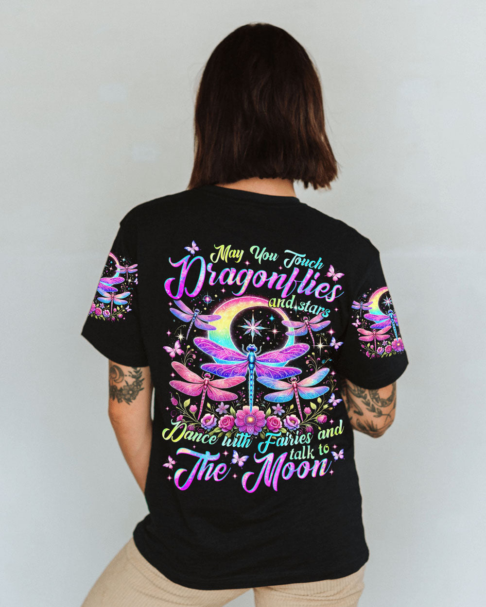 May You Touch Dragonflies Talk to the Moon Boho Graphic AOP Shirts _1_ fpq9y