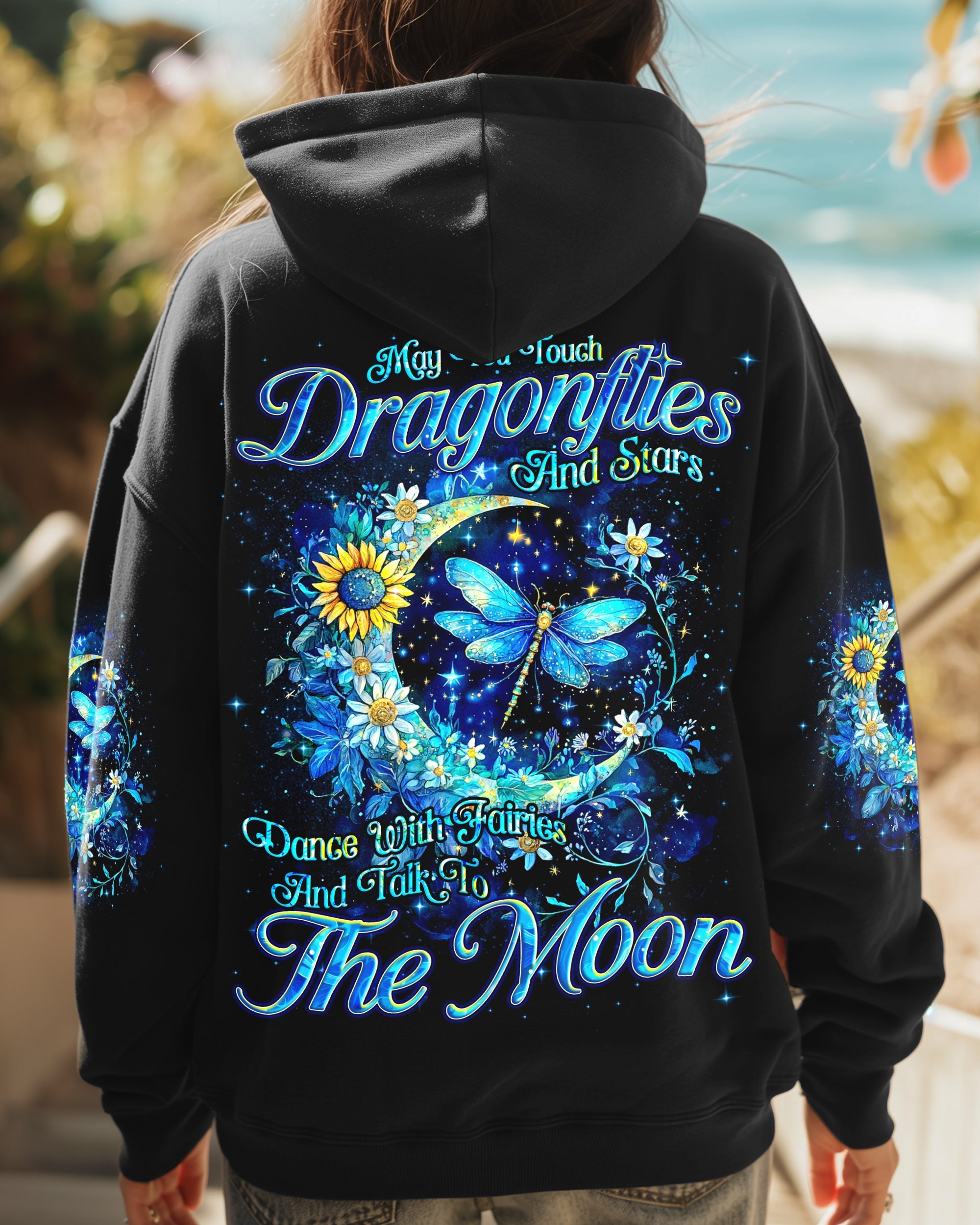 May You Touch Dragonflies and Stars Dragonflies and Moon Floral Graphic AOP Shirts _1_ A9WXB