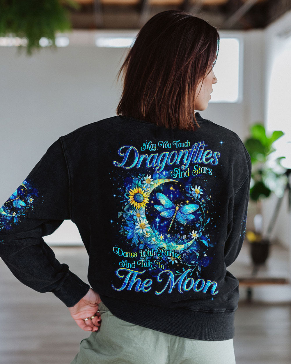 May You Touch Dragonflies and Stars Dragonflies and Moon Floral Graphic AOP Shirts _3_ iFa0k