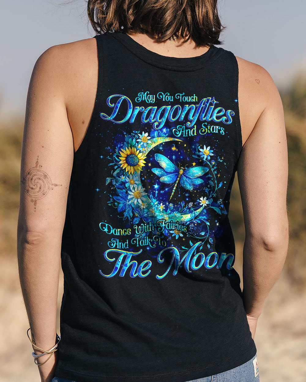 May You Touch Dragonflies and Stars Dragonflies and Moon Floral Graphic AOP Shirts _7_ wxXB0