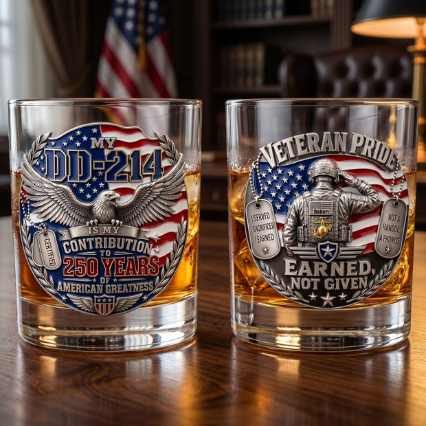 Proud American Veteran - Personalized Whiskey Glass - Gift For Veterans