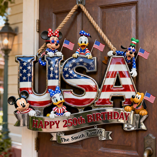 MkMo USA Birthday Family - Personalized Shaped Metal Sign - 250th Anniversary Gift