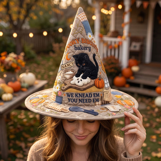 Kneading Cat Baker Quilted Witch Hat - Personalized Quilted Witch Hat - Halloween Gifts For Cat Lovers