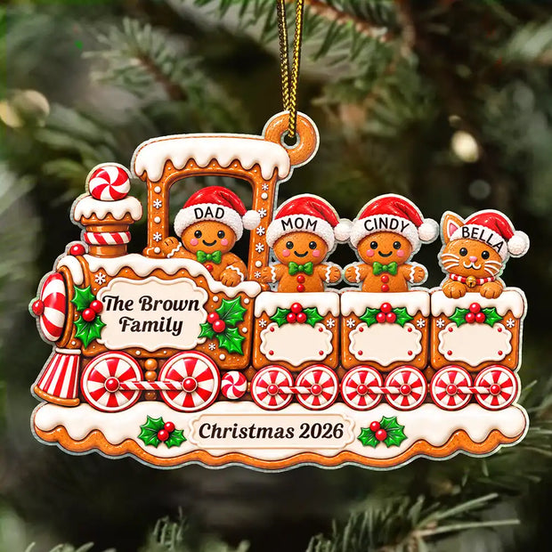 Gingerbread Train With Names Holiday Christmas Gift For Family - Personalized Acrylic Ornament