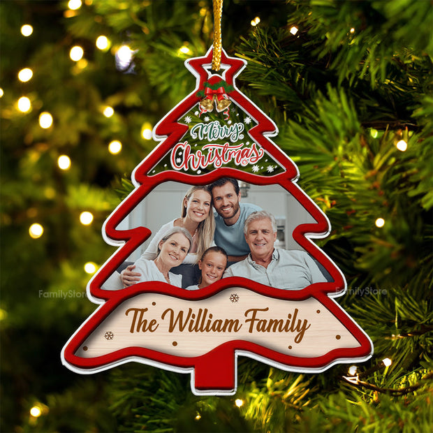 Custom Photo Merry Christmas We Are A Family, Forever - Gift For Family - Personalized Acrylic Ornament NA94