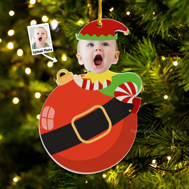 Custom Photo Cute Baby Elf Christmas - Gift For Family - Personalized Acrylic Ornament NA94