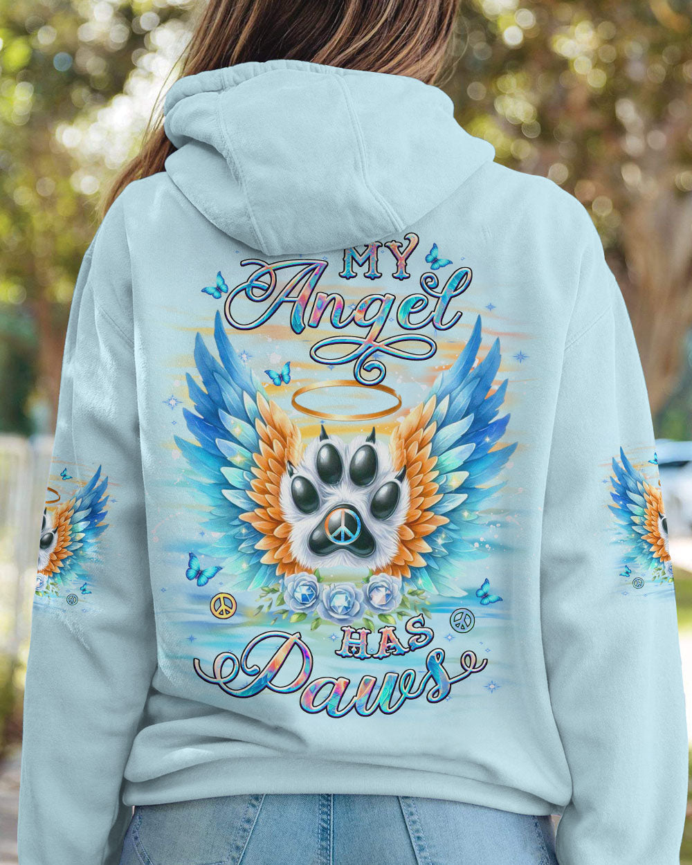 My Angel Has Paws Blue Wings Paw Pet Loss Remembrance AOP Shirts _12_ gfYqW