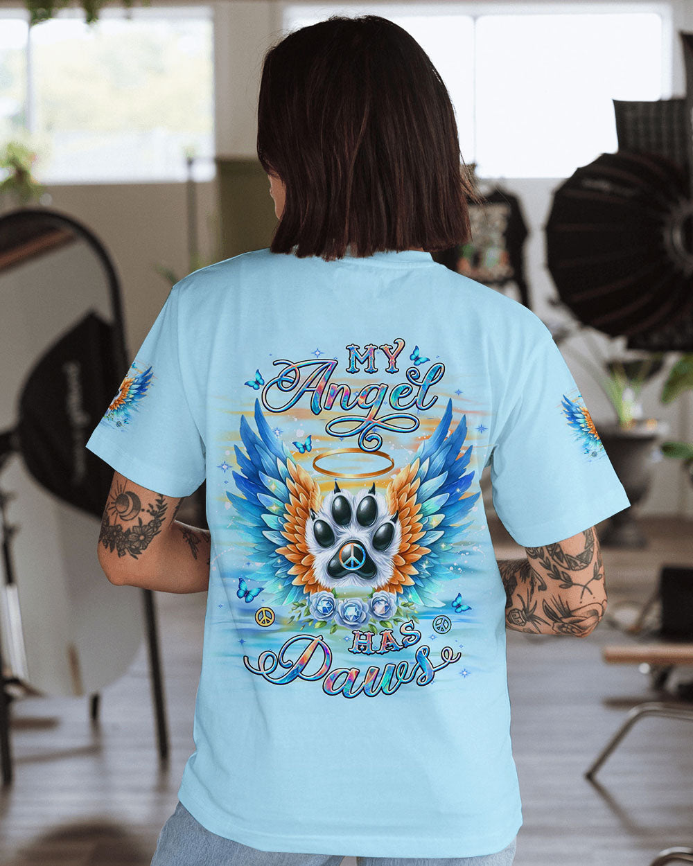 My Angel Has Paws Blue Wings Paw Pet Loss Remembrance AOP Shirts _1_ HUQ3T