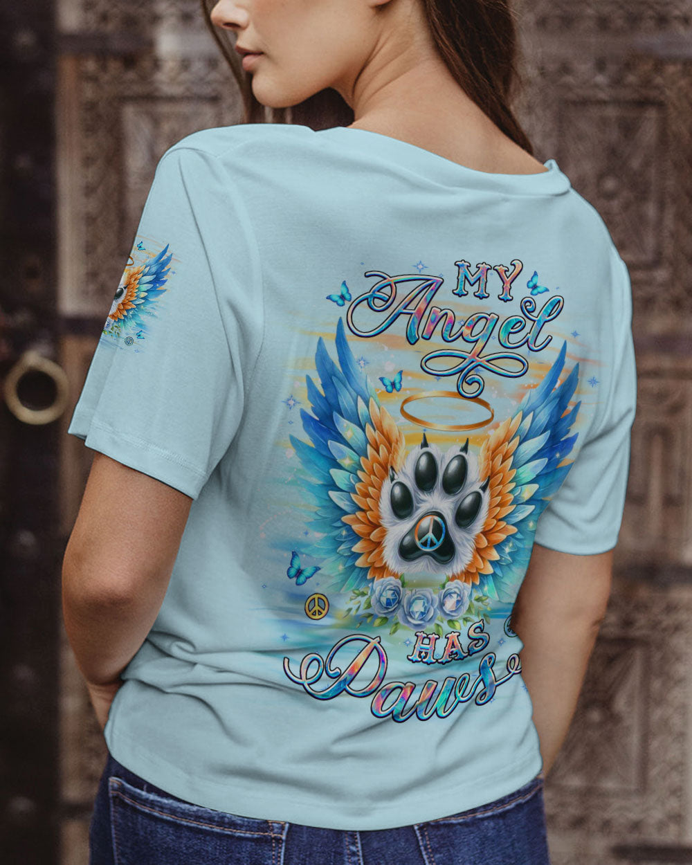 My Angel Has Paws Blue Wings Paw Pet Loss Remembrance AOP Shirts _3_ SKriW