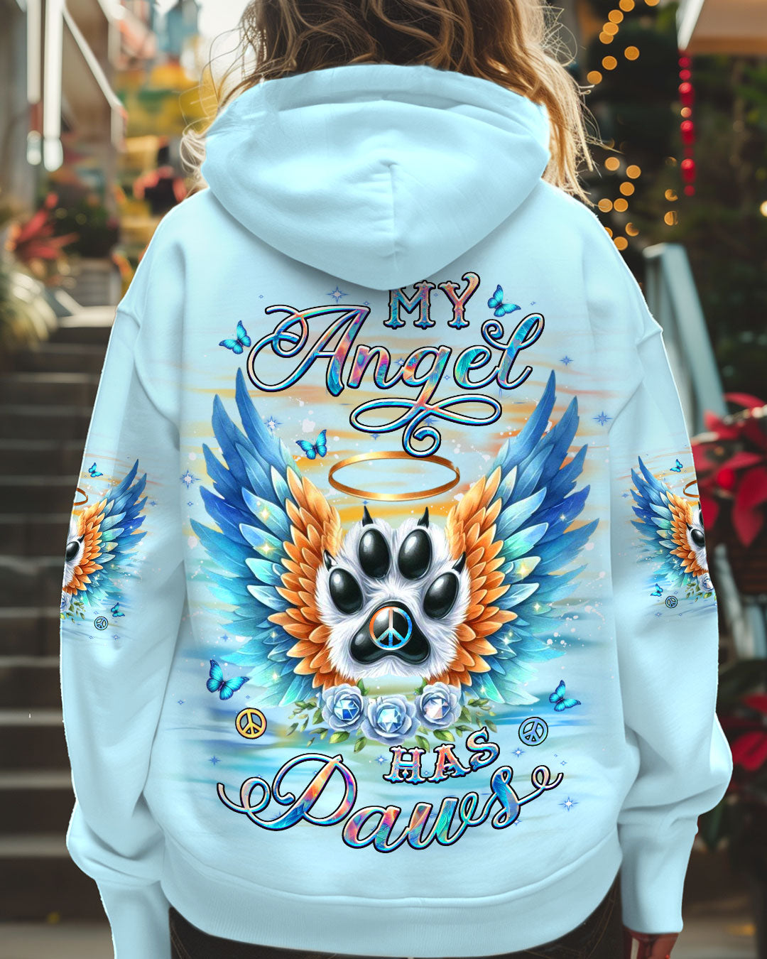 My Angel Has Paws Blue Wings Paw Pet Loss Remembrance AOP Shirts _5_ xW8aV
