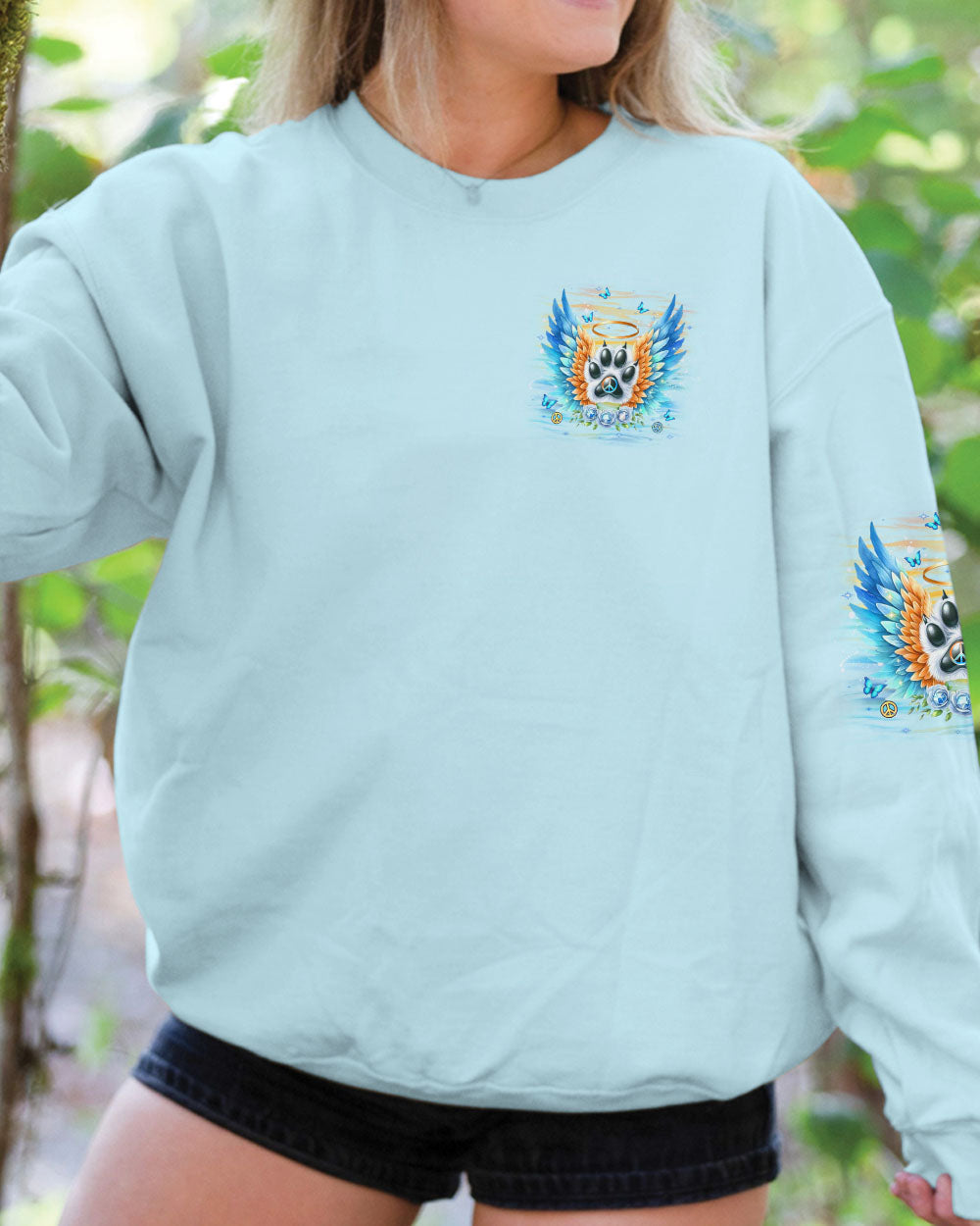 My Angel Has Paws Blue Wings Paw Pet Loss Remembrance AOP Shirts _6_ vbHKa