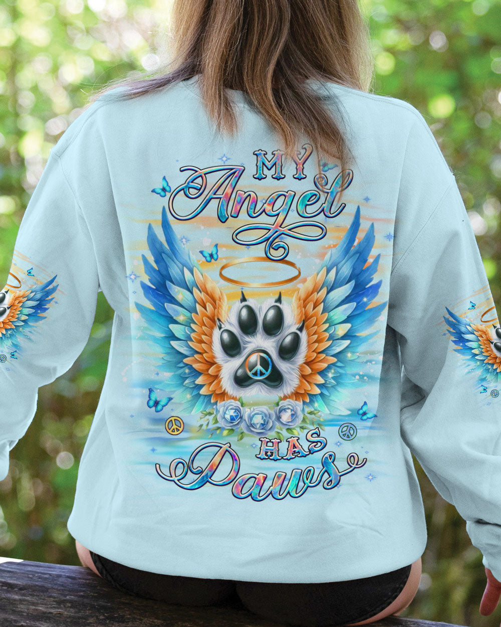 My Angel Has Paws Blue Wings Paw Pet Loss Remembrance AOP Shirts _7_ tBhYU