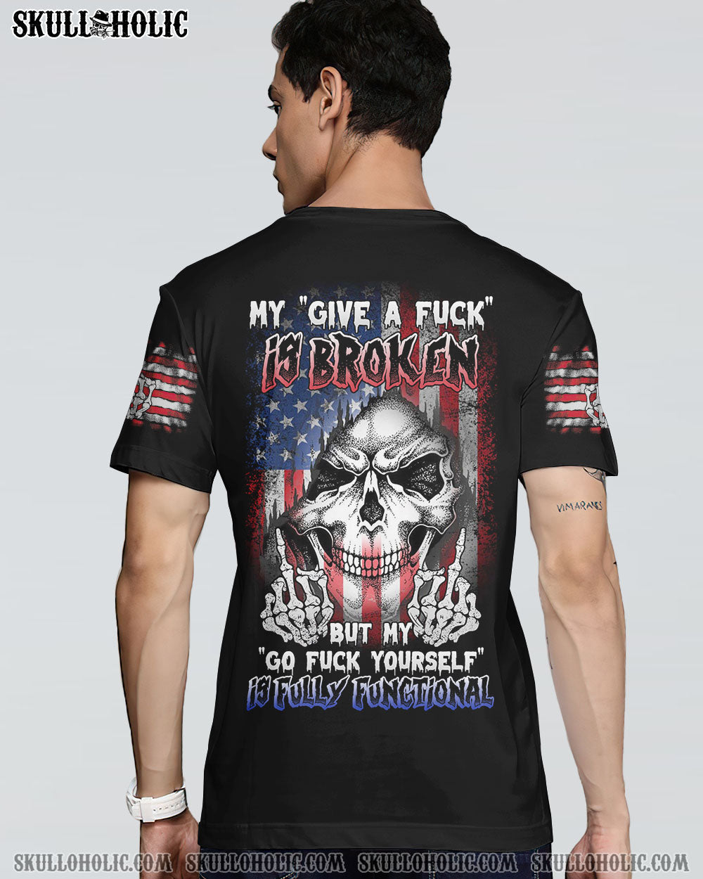 My Give a F Is Broken but My go F Yourself is Fully Funtional Patriotic Skull Flag AOP Shirts _13_ DF0T8
