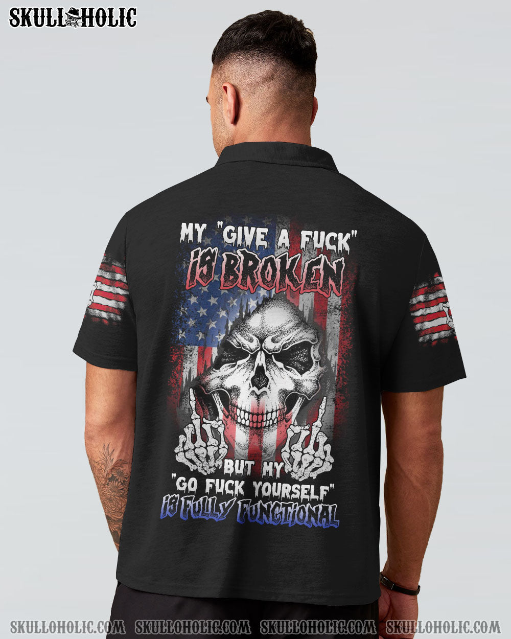 My Give a F Is Broken but My go F Yourself is Fully Funtional Patriotic Skull Flag AOP Shirts _9_ 0ktgH