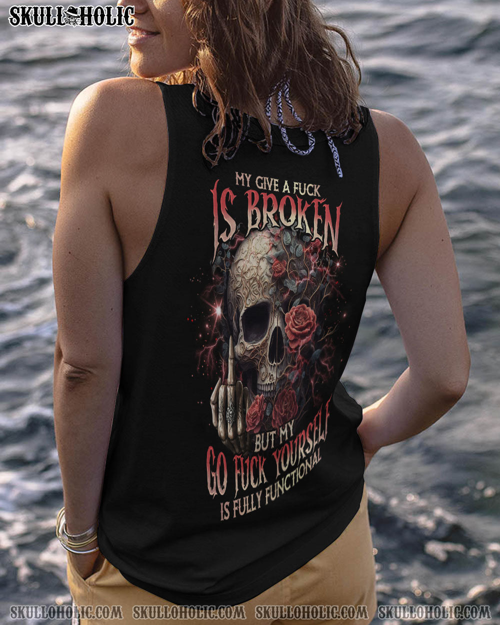 My Give a F Is Broken but my Go F Yourself is Fully Funtional Skull Gothic Attitude Roses AOP Shirts _12_ WdjSA