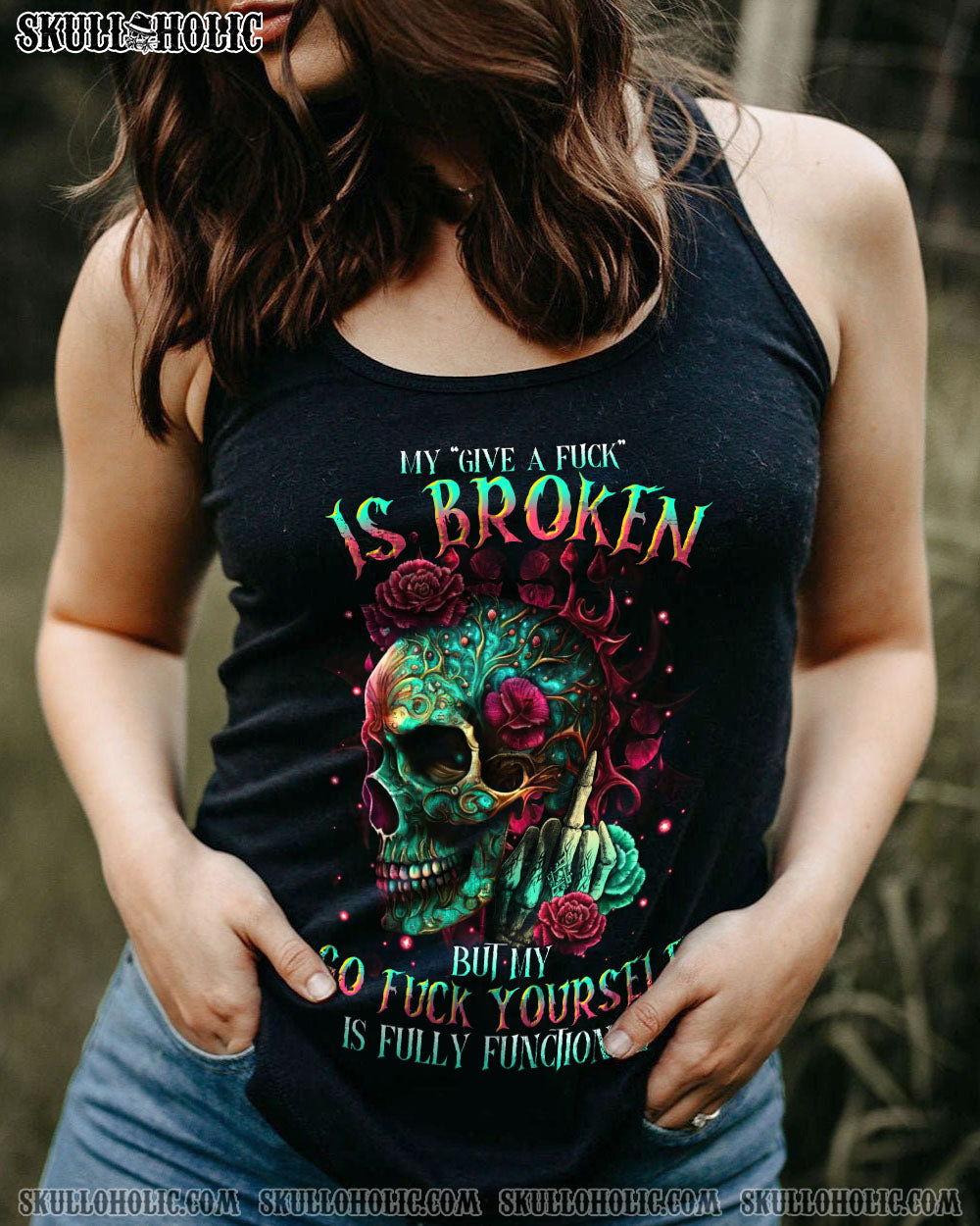My Give a F is Broken but My go F yourself is fully Funtional Skull Colorful Floral AOP Shirts _13_ 9gQCO