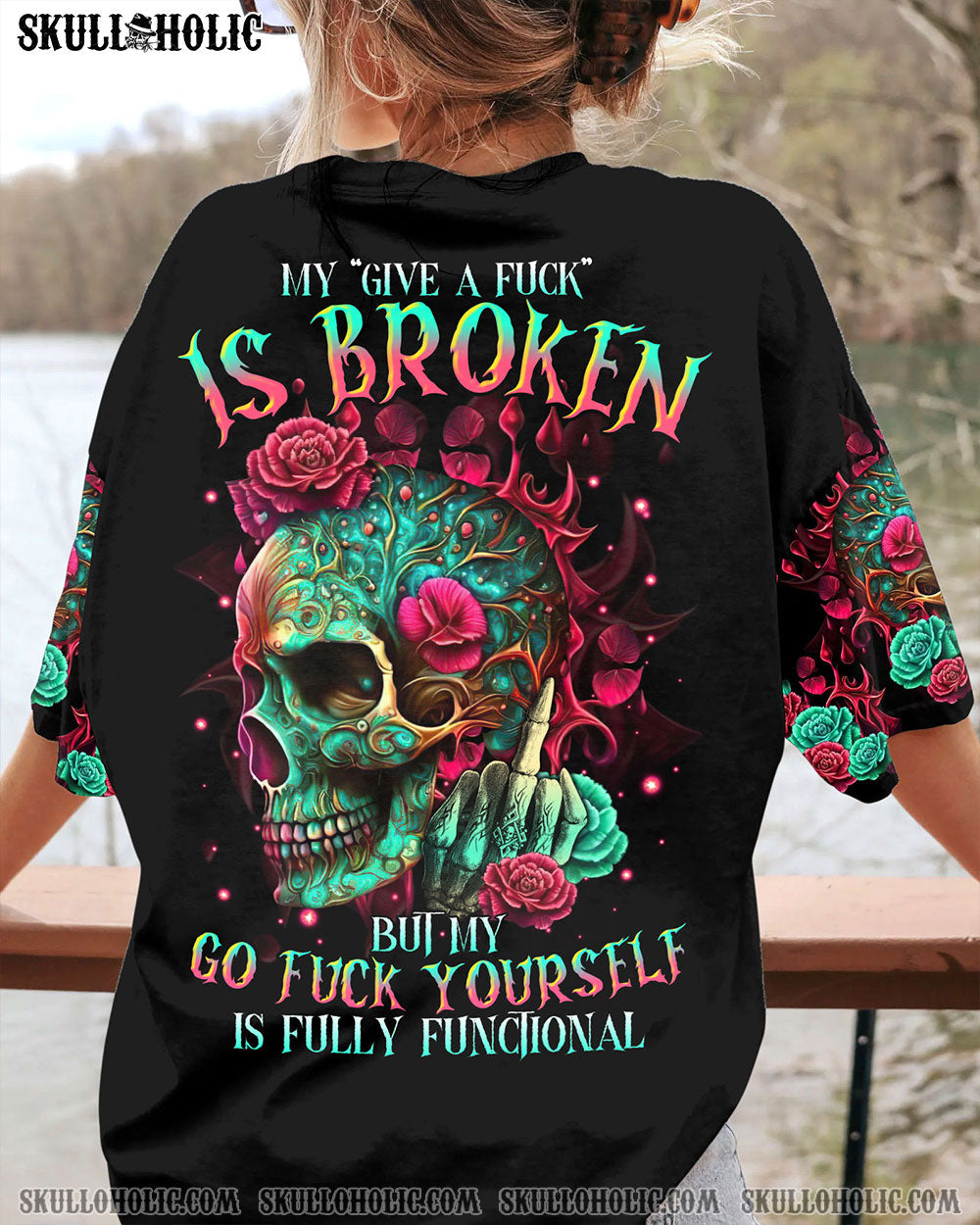 My Give a F is Broken but My go F yourself is fully Funtional Skull Colorful Floral AOP Shirts _16_ NVYe4