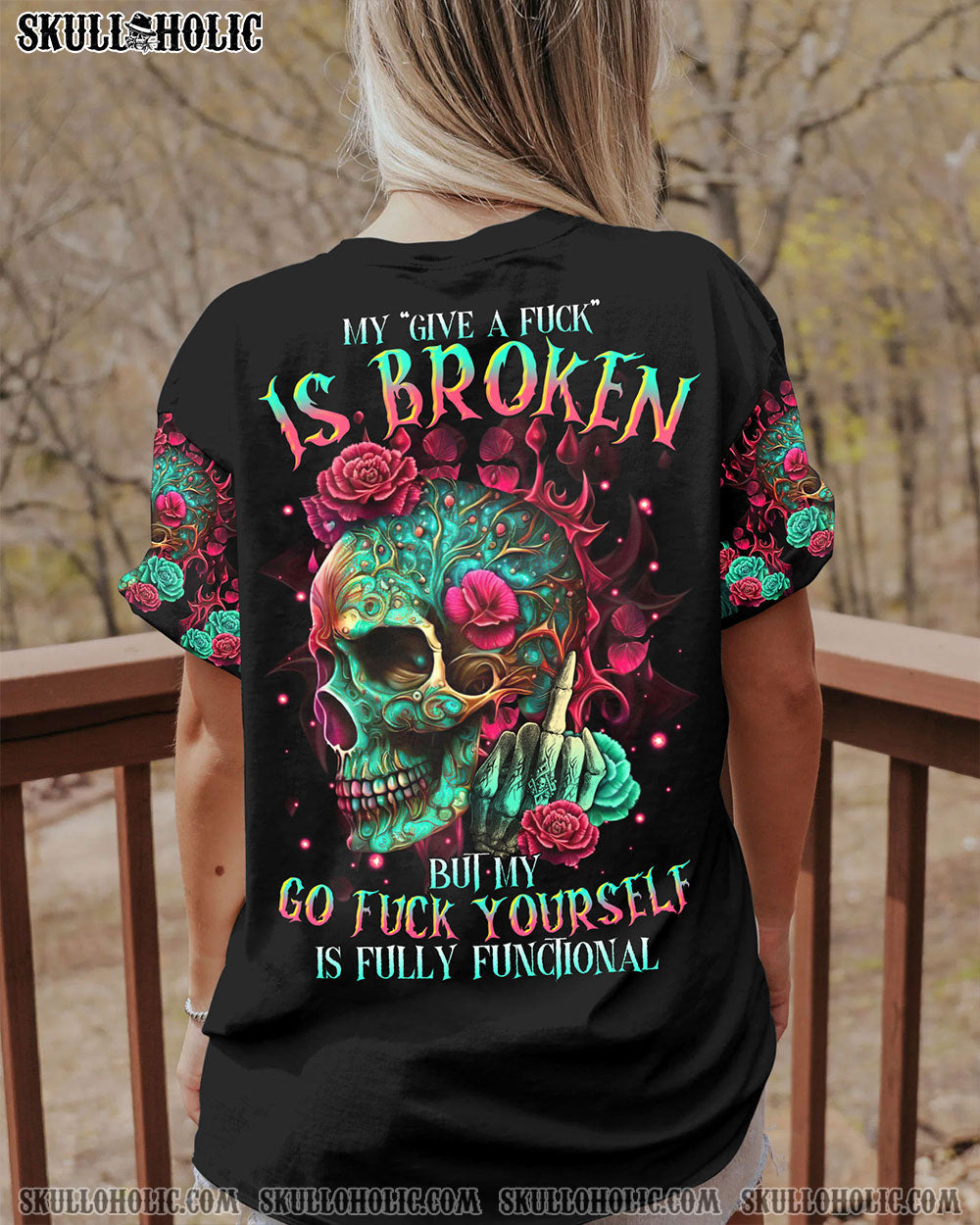 My Give a F is Broken but My go F yourself is fully Funtional Skull Colorful Floral AOP Shirts _5_ zCahI