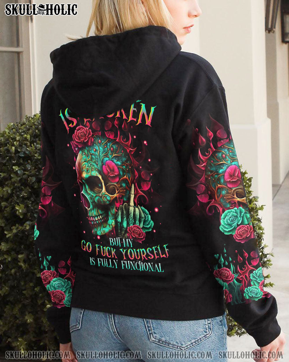 My Give a F is Broken but My go F yourself is fully Funtional Skull Colorful Floral AOP Shirts _9_ hQAC5