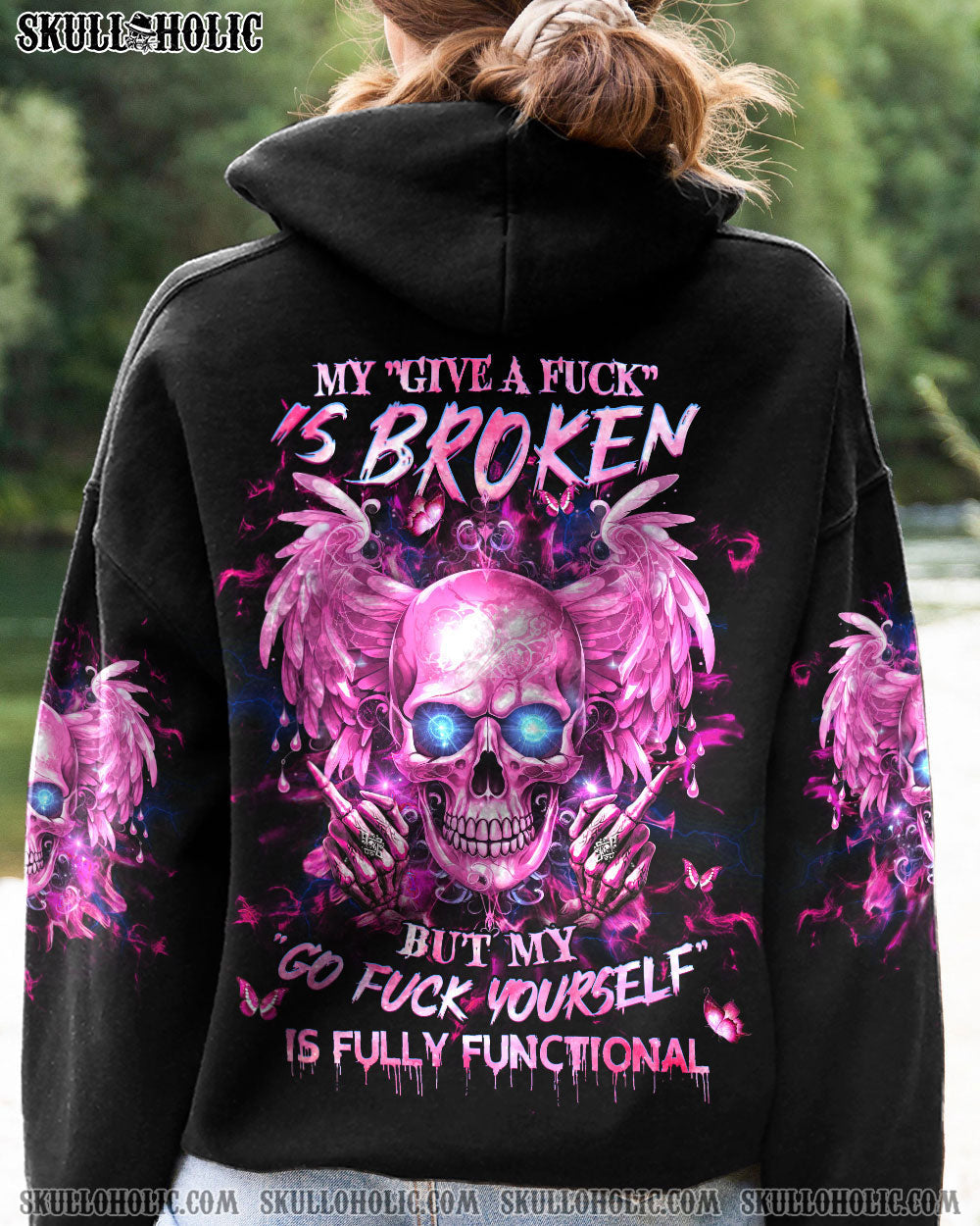 My Give a Fck Is Broken But My Go Fck Yourself Is Fully Functional Pink Skull and Attitude AOP Shirts _10_ JjTnr