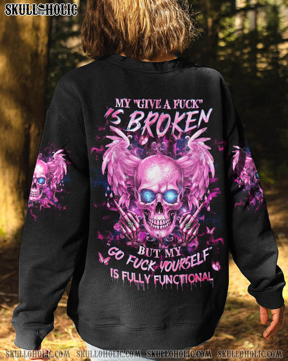 My Give a Fck Is Broken But My Go Fck Yourself Is Fully Functional Pink Skull and Attitude AOP Shirts _12_ 9yNEF