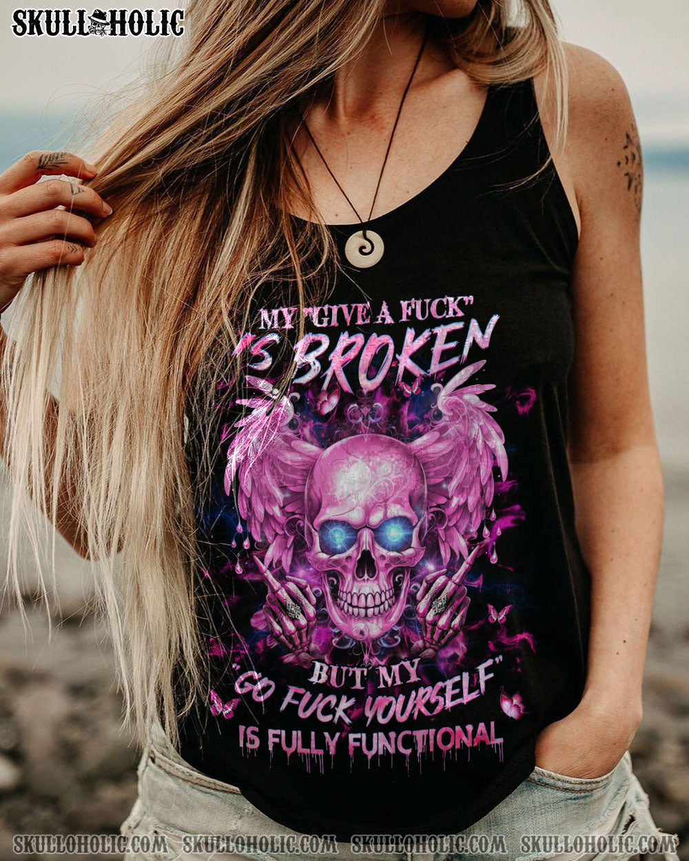 My Give a Fck Is Broken But My Go Fck Yourself Is Fully Functional Pink Skull and Attitude AOP Shirts _14_ caidu