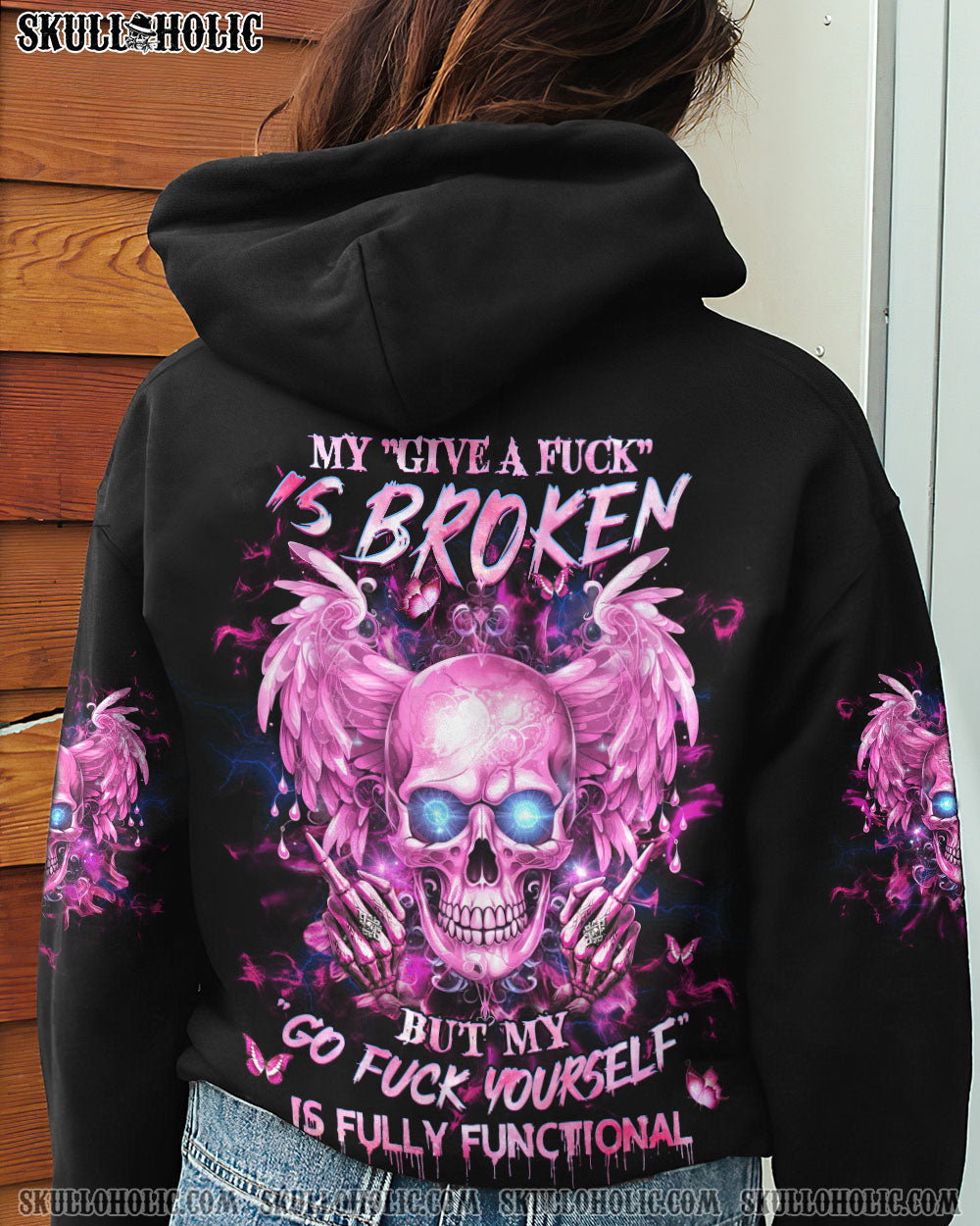 My Give a Fck Is Broken But My Go Fck Yourself Is Fully Functional Pink Skull and Attitude AOP Shirts _2_ aJn2Q