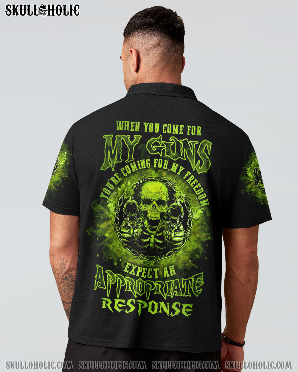 My Guns My Freedom Expect an Appropriate Response Green Skull Graphic Tee AOP Shirts _16_ wgvYQ