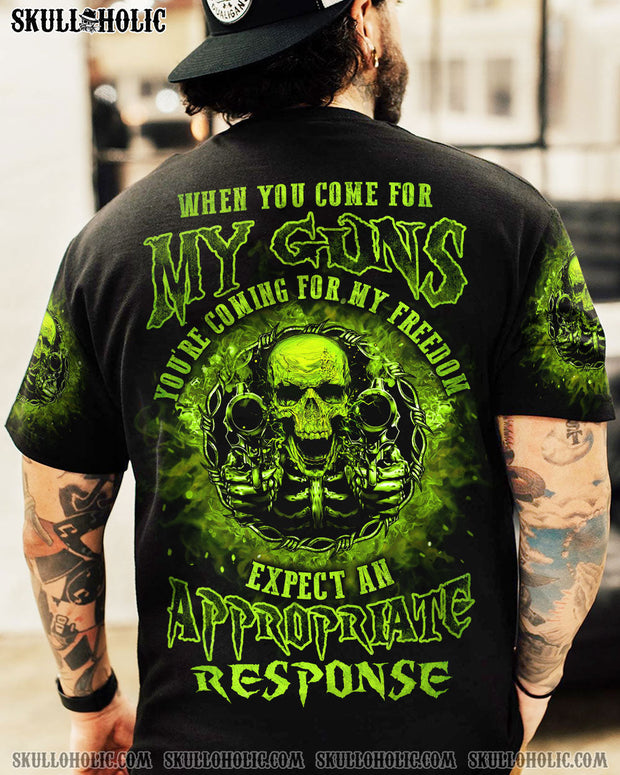 My Guns My Freedom Expect an Appropriate Response - Green Skull Graphic Tee - AOP Shirts
