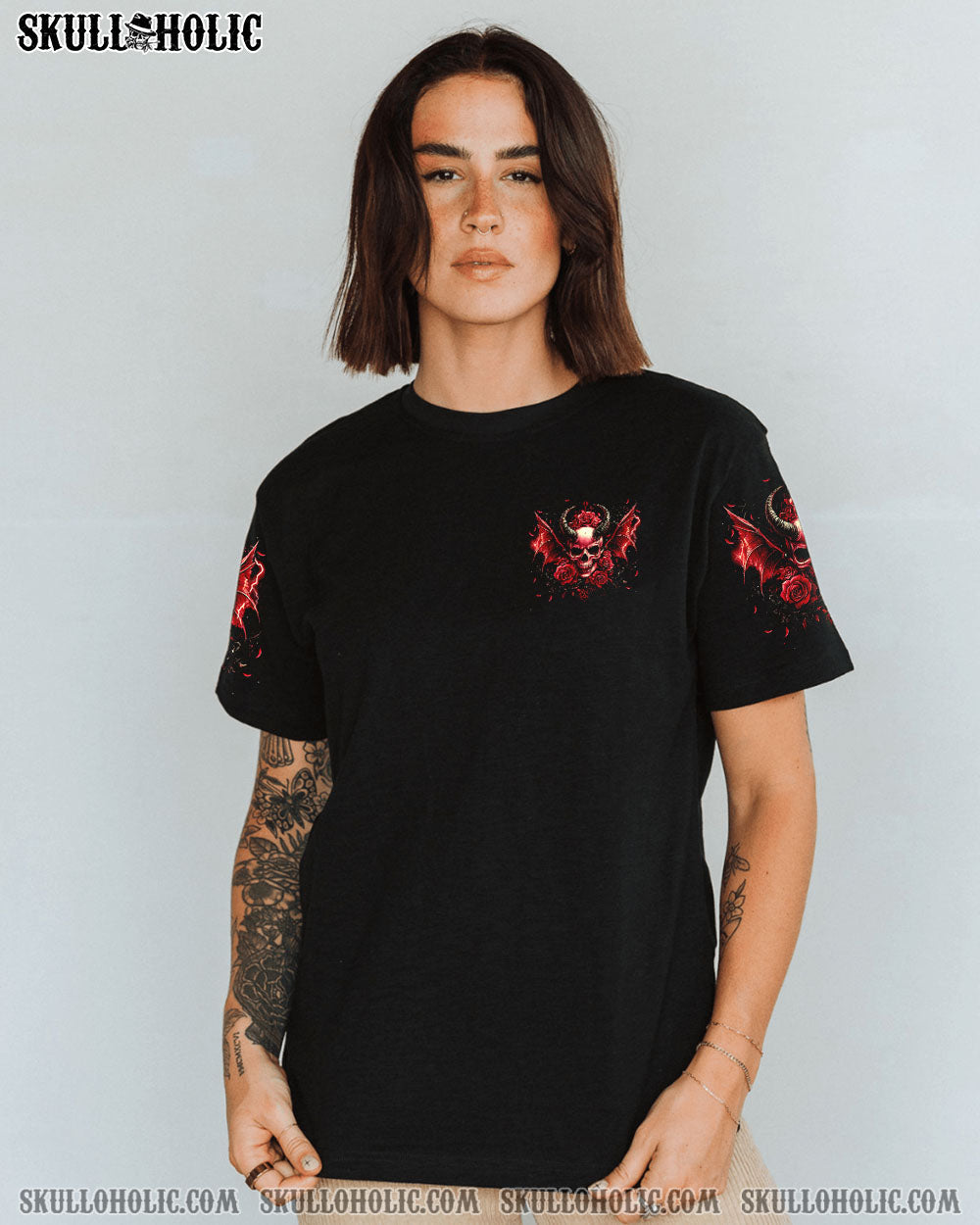 My Wing are Broken My Halos Bent Red Devil Skull and Roses Gothic Graphic AOP Shirts _11_ Hn2Lm