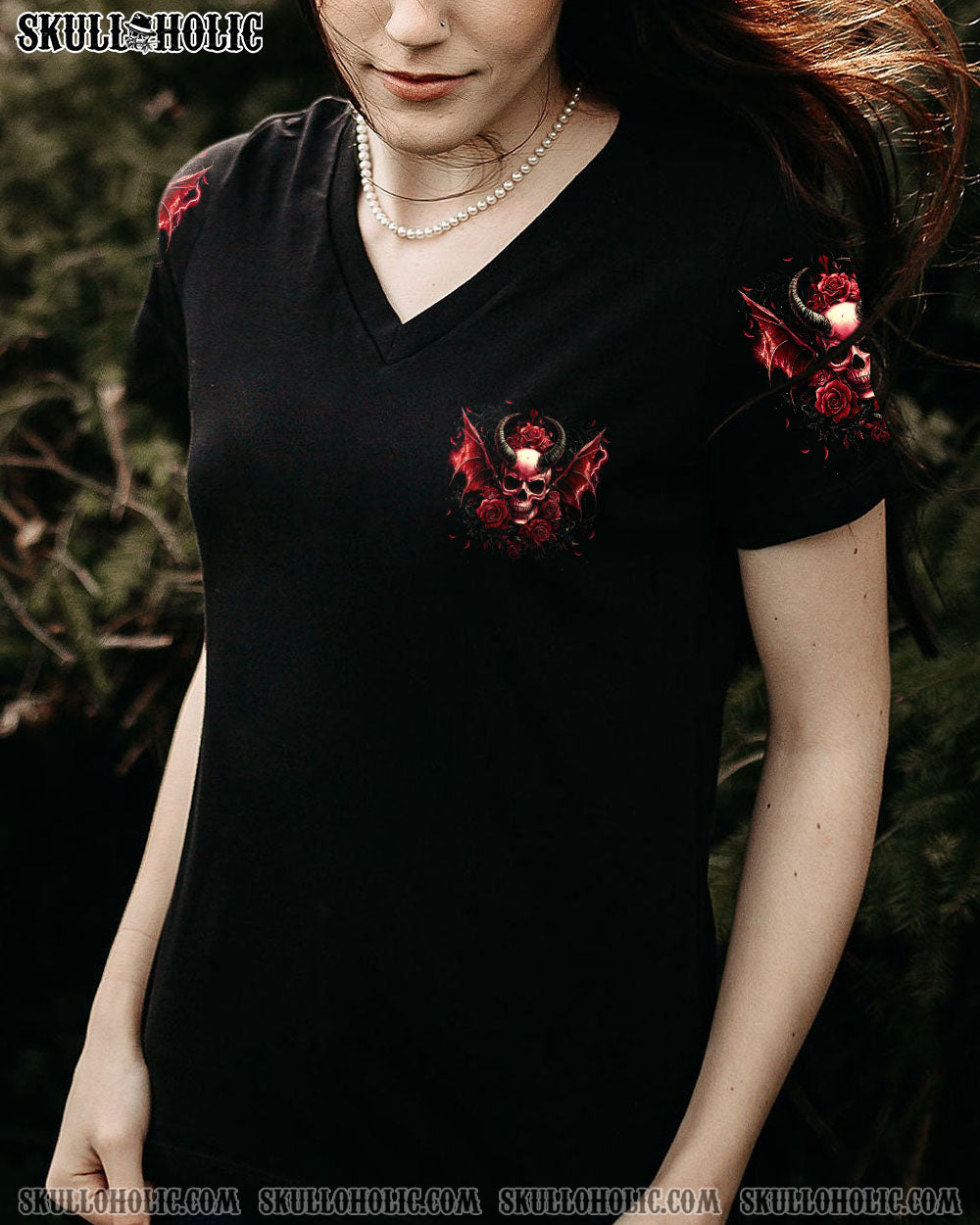 My Wing are Broken My Halos Bent Red Devil Skull and Roses Gothic Graphic AOP Shirts _13_ NJjMA