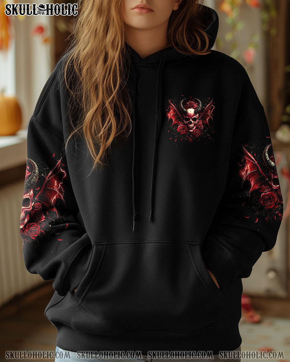 My Wing are Broken My Halos Bent Red Devil Skull and Roses Gothic Graphic AOP Shirts _2_ oTa6Y