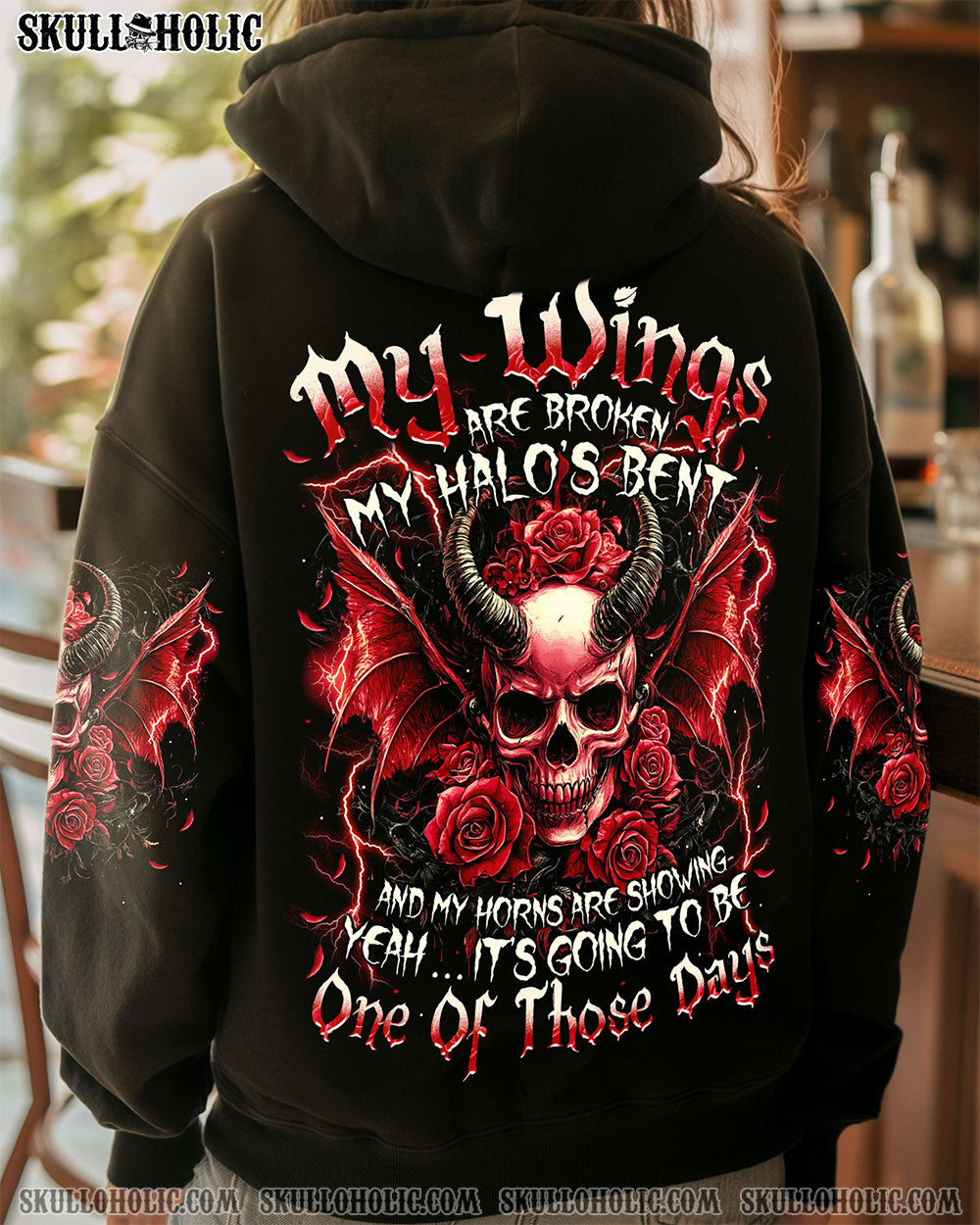 My Wing are Broken My Halos Bent Red Devil Skull and Roses Gothic Graphic AOP Shirts _3_ I16PX
