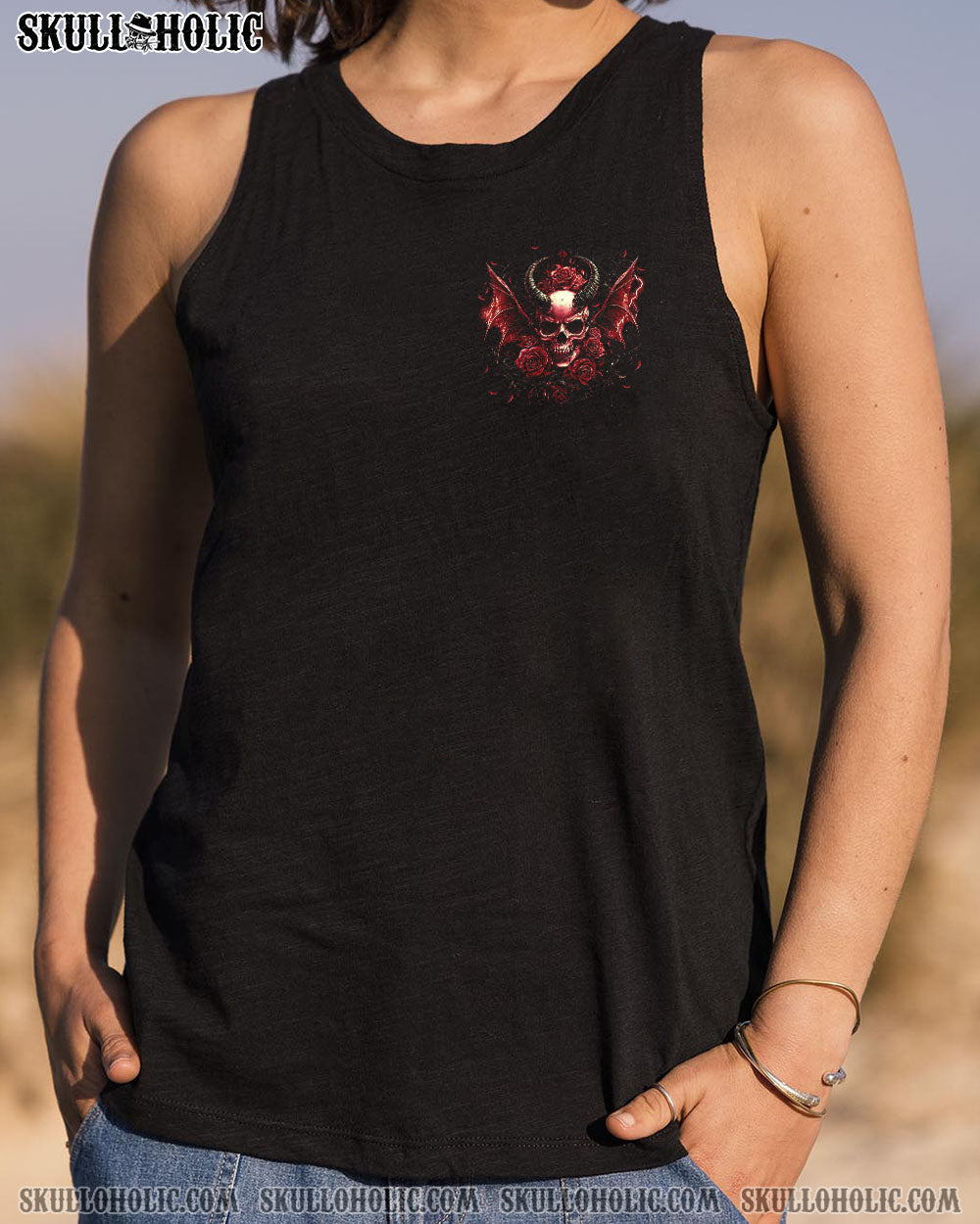 My Wing are Broken My Halos Bent Red Devil Skull and Roses Gothic Graphic AOP Shirts _8_ bFZG3